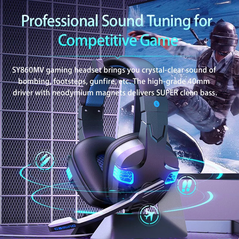 Gaming Headset With Microphone LED Light Game Headphones for Xbox PS4 PS5 Noise Cancelling 7.1 Stereo HiFi Game Computer Headset