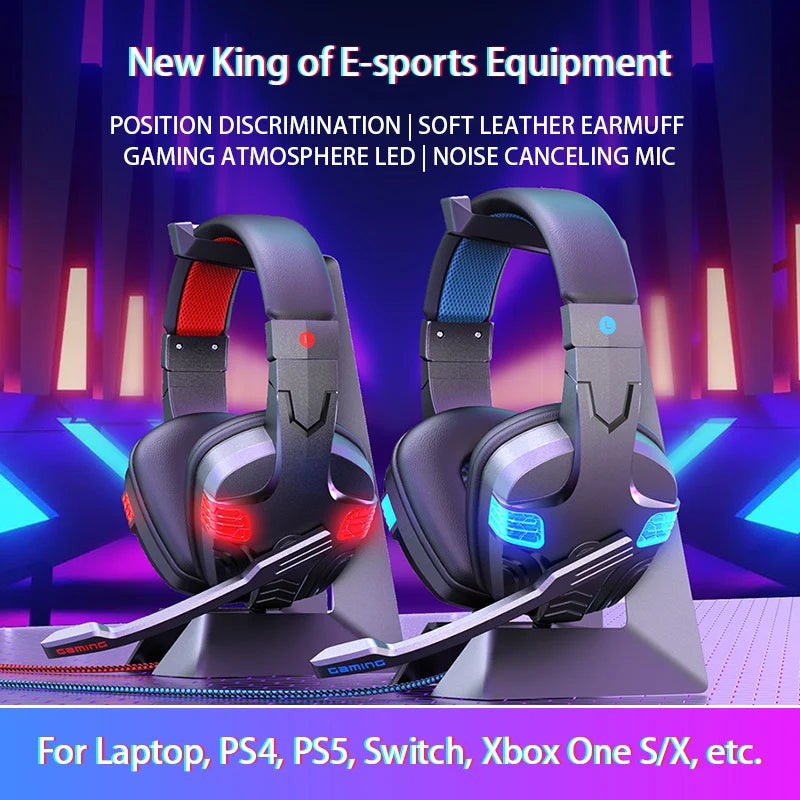 Gaming Headset With Microphone LED Light Game Headphones for Xbox PS4 PS5 Noise Cancelling 7.1 Stereo HiFi Game Computer Headset