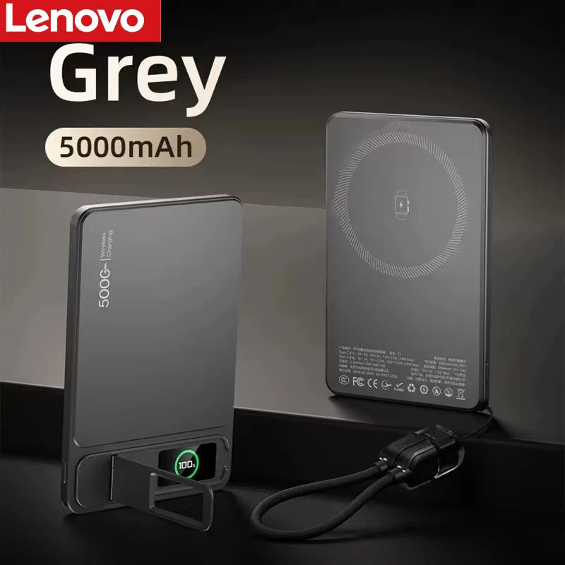 Lenovo 5000mAh Magnetic Power Bank for Magsafe Wireless Super Fast Charging External Battery Powerbank for iPhone 17/16/15/14